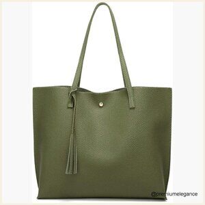 Large Faux Leather Tote Bag with Tassel, Magnetic Closure, Holds iPad